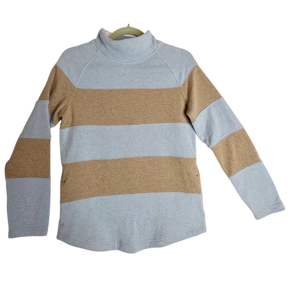 PrAna SzSm‎ Dessau LightBlue n BeigeWool blend sweater Mock neck w Pockets. Warm